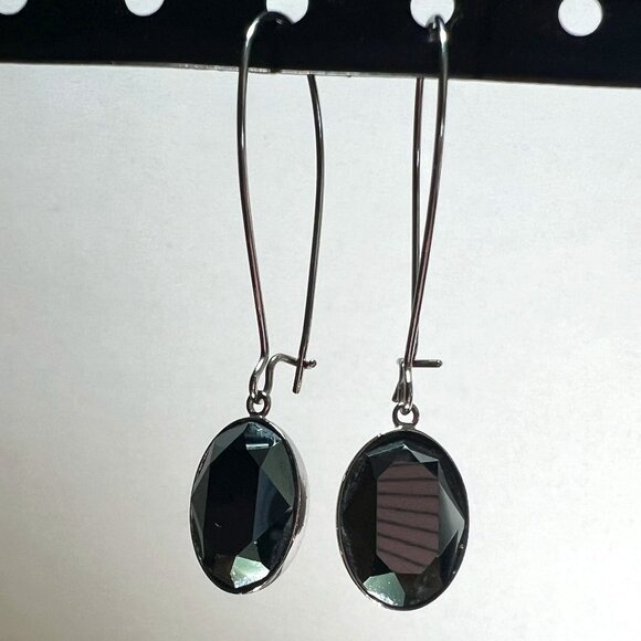 Gently Used Authentic Swarovski Silver Tone Puzzle Jet Hematite Crystal Earrings - Picture 1 of 4